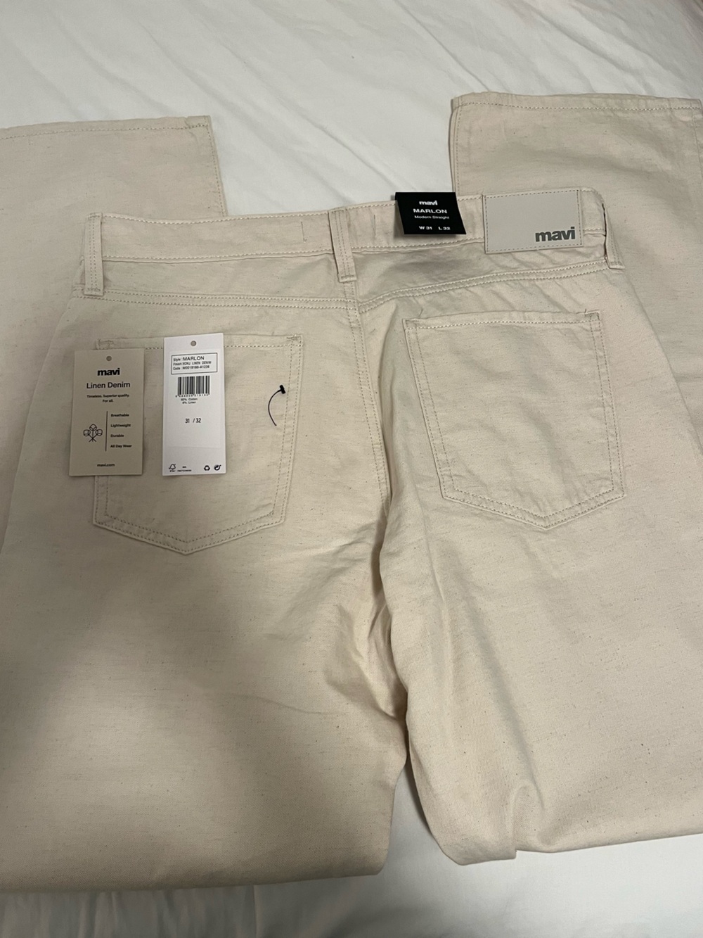 NWT Mavi Men’s Marlon modern straight in ecru linen denim sz 31x32